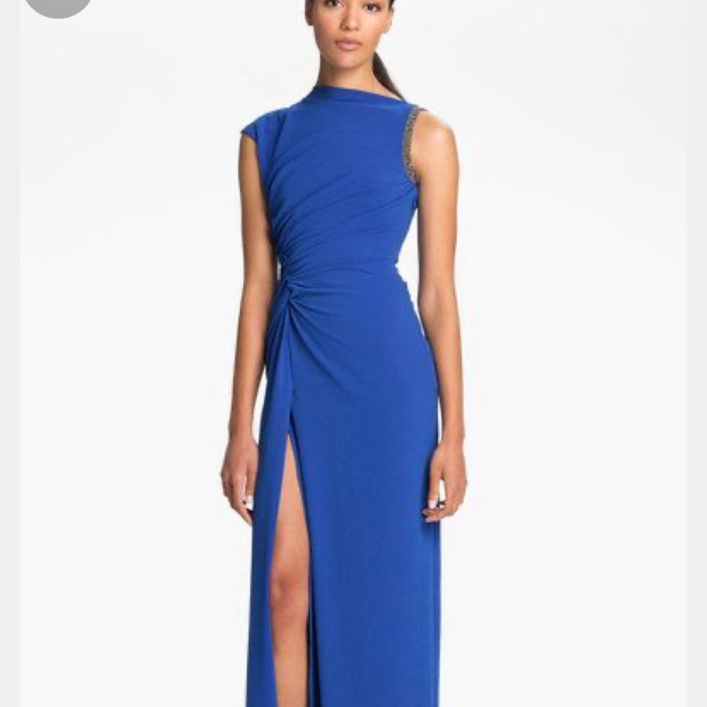 HALSTON heritage ruched waist gown in blue